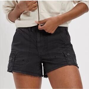 American Eagle 90’s Boyfriend Cargo Shorts Dark Grey Black Sz 2 Mid Rise Stretch